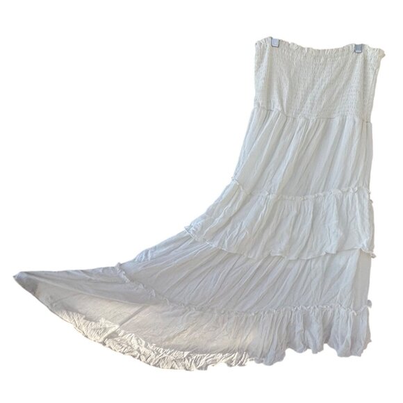 White Strapless Tiered Maxi Dress By Blue Blossom Size Medium 100 % Rayon - Picture 6 of 11